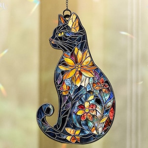 Black Cat Acrylic Suncatcher, Black Cat Acrylic Window Hanging Decor, Halloween Home Decor, Gift for Cat Lovers, Cat Mom Gift, Indoor Decor
