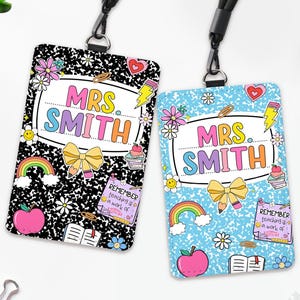 Teacher Leather Card Holder, Teacher Lanyard Accessories, School Supplies, ID Badge Holder, Teacher Gifts, Composition Book Back To School