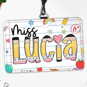Custom Teacher ID Badge Holder, Pencil Lanyard Accessory, Teacher Gifts, Back To School Gift, Notebook Paper ID Holder, Teacher Appreciation