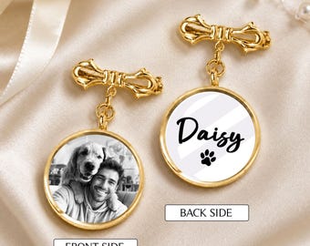 Custom Pet Wedding Memorial Lapel Pin, Boutonniere Dog Photo Charm, Wedding Bouquet Charm for Bride, Memorial Pin for Groom, Pet Lovers Gift