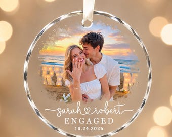 Personalized Engaged Ornament, First Christmas Photo Ornament, Couple Photo Ornament, Married Keepsake, NewlyWed Gifts, Bride to Be Gift
