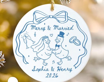 Personalized Merry And Married Ornament, First Christmas Enganged Ornament, Married Keepsake, Couple NewlyWed Gifts, Bride to Be Gift