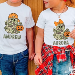 Boys Halloween Shirt for Toddler, Personalized Boo Toddler Tee, Camo Ghost Pumpkin Shirt, Spooky Season, Spooky Due Boys Ghost Name Shirt
