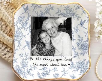 Custom Photo Memorial Ring Dish, In Loving Memory Dish, Loss Of Loved One, Memorial Keepsake Gift for Mother Grandma, Dish Toile De Jouy