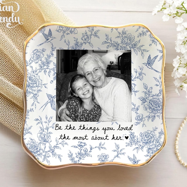Custom Photo Memorial Ring Dish, In Loving Memory Dish, Loss Of Loved One, Memorial Keepsake Gift for Mother Grandma, Dish Toile De Jouy