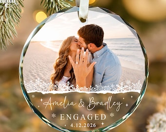 Personalized Engaged Ornament, Our First Christmas Photo Ornament, Couple Photo Ornament, Married Keepsake, NewlyWed Gifts, Bride to Be