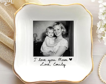 Personalized Mom Photo Jewelry Dish: Ceramic Trinket Tray, Mothers Day Gift for Mom, Birthday Ring Dish Gift, Mom Gift from Daughter