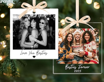 Personalized Best Friend Photo Ornament 2025: Custom Photo Portrait Ornament, Girl Group Christmas Keepsake, Picture Ornament Gift