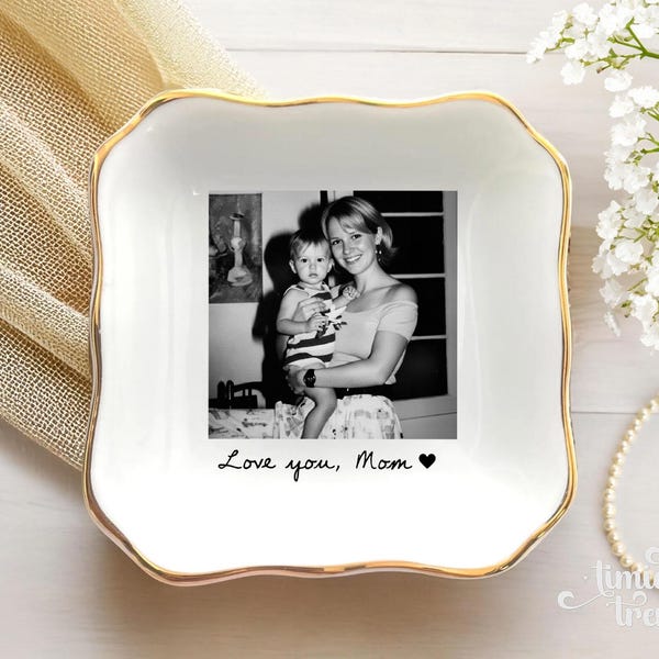 Personalized Mom Photo Jewelry Dish: Ceramic Trinket Tray Gift for Mom, Thank You Grandma, Birthday Ring Dish Gift, Mom Gift from Daughter