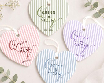 Personalized Engaged Ornament, Monogram Couple Ornament, Striped Married Ornament, Wedding Gift for Newlywed Keepsake, Bridal Shower Gift