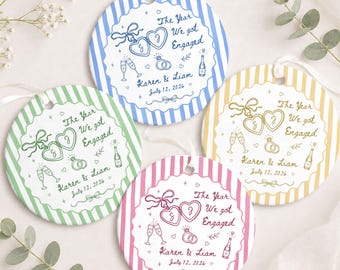 Custom Engagement Ornament: Ceramic Ornament Gift for Couple, Striped Wedding Christmas Ornament, Gift for Bride, The Year We Got Engaged