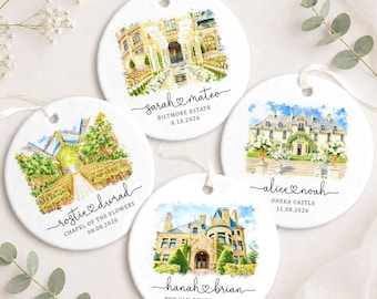Personalized Wedding Venue Watercolor Ornament, Wedding Ornament, Gift For Couple Newlywed Gift, Anniversary Bride Groom Keepsake