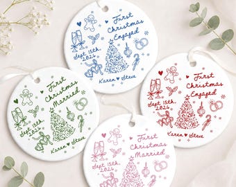 Personalized Engagement Ornament For Couple, Married Ceramic Keepsake, Couple Ornament with Names and Year, Bride to Be Gift, Newlyweds Gift