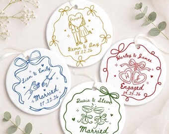 Personalized Engagement Ornament For Couple, Married Ceramic Keepsake, Couple Wedding Ornament with Names, Bride to Be Gift, Newlyweds Gift