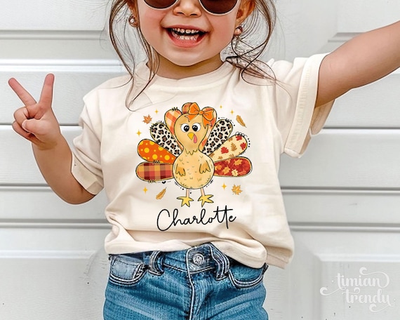 Thanksgiving Girls Shirt, Custom Turkey Thanksgiving Shirt for Kids, Cute Turkey Thanksgiving Toddler Shirt, Coquette Bow Girly Turkey Shirt