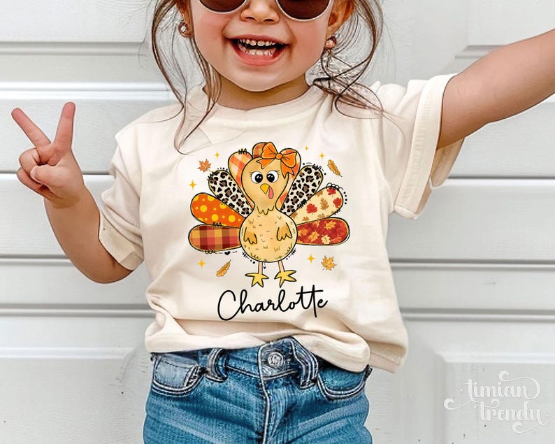 Thanksgiving Girls Shirt, Custom Turkey Thanksgiving Shirt for Kids, Cute Turkey Thanksgiving Toddler Shirt, Coquette Bow Girly Turkey Shirt image 1