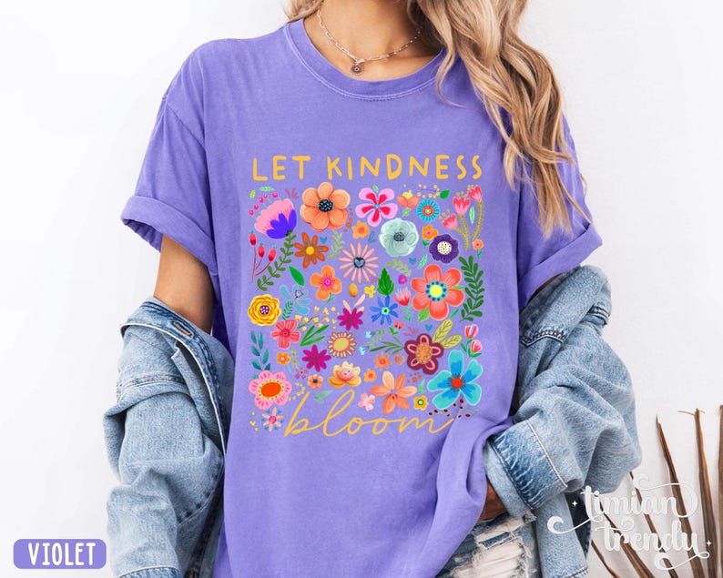 Camiseta "Deja que la bondad florezca", camiseta retro con flores para mujer, sudadera para educación especial, camiseta inspiradora para mujer, camiseta estética floral con bondad. imagen 8