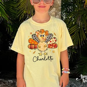 Thanksgiving Girls Shirt, Custom Turkey Thanksgiving Shirt for Kids, Cute Turkey Thanksgiving Toddler Shirt, Coquette Bow Girly Turkey Shirt image 5
