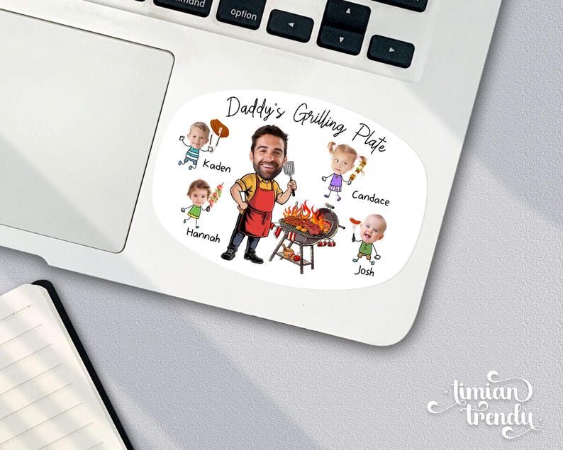 Personalized Face Grilling Platter, Custom Daddy's Grilling Plate with Kids' Names, Father's Day Gift from Grandkids, Funny Gift for Dad 1 Piece Sticker