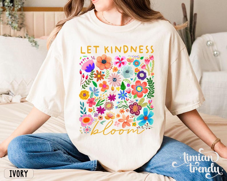 Camiseta "Deja que la bondad florezca", camiseta retro con flores para mujer, sudadera para educación especial, camiseta inspiradora para mujer, camiseta estética floral con bondad. imagen 6