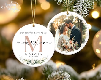Our First Christmas Married Ornament 2026, Personalized Photo Wedding Ornament, Newlywed Gifts, Mr & Mrs Ornament, Wedding Keepsake