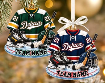 2D Flat Personalized Hockey Ornament, Ice Hockey Team Gifts Ornament, Hockey Player Gift, Hockey Mom Gift, Christmas Gift for Hockey Fans