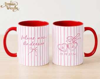 Personalized Striped Future Mrs Mug, Engagement Gift For Bride, Wedding Mugs For Couple,  Bride to Be Coffee Cup, New Bride and Groom