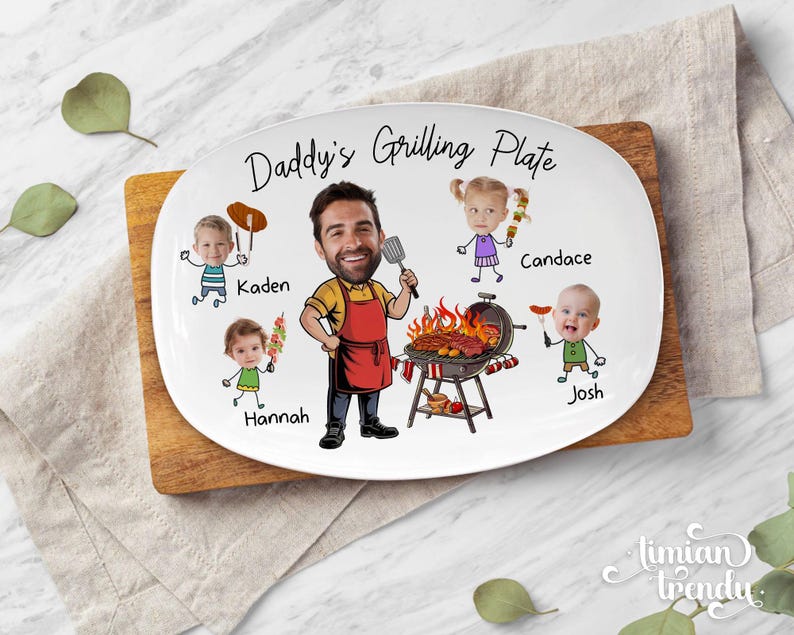 Personalized Face Grilling Platter, Custom Daddy's Grilling Plate with Kids' Names, Father's Day Gift from Grandkids, Funny Gift for Dad image 7