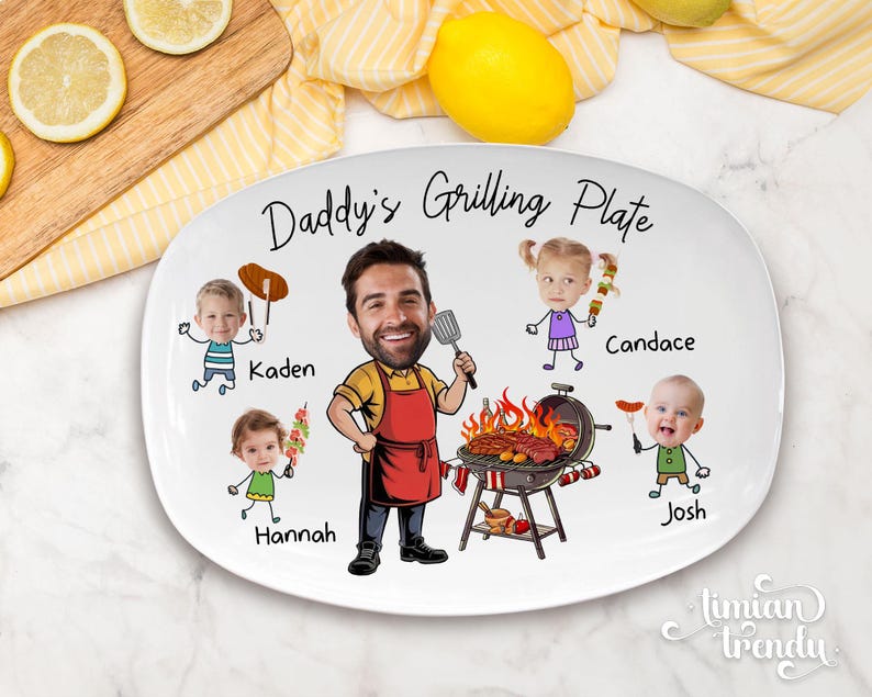 Personalized Face Grilling Platter, Custom Daddy's Grilling Plate with Kids' Names, Father's Day Gift from Grandkids, Funny Gift for Dad image 8