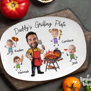 Personalized Face Grilling Platter, Custom Daddy's Grilling Plate with Kids' Names, Father's Day Gift from Grandkids, Funny Gift for Dad image 3