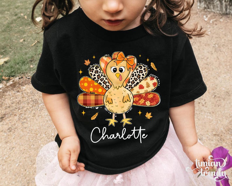 Thanksgiving Girls Shirt, Custom Turkey Thanksgiving Shirt for Kids, Cute Turkey Thanksgiving Toddler Shirt, Coquette Bow Girly Turkey Shirt image 9