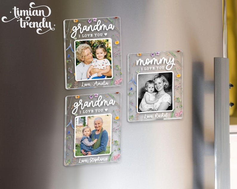 Personalized Family Photo Fridge Magnet, Custom Photo Acrylic Magnet, Mom Gift, Grandma Gift from Grandkids, Mothers Day Gifts for Mom image 2
