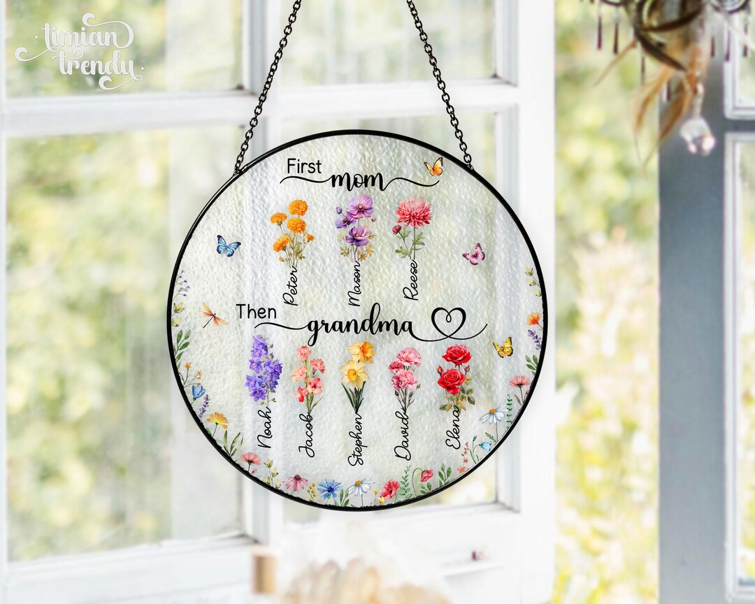 First Mom Now Grandma Stained Glass Suncatcher, Grandma's Garden Gift