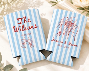 Custom Wedding Can Cooler for Bride & Groom, Wedding Party Favors, Bridal Shower Drink Sleeves, Engagement Party Decor, Reception for Guests