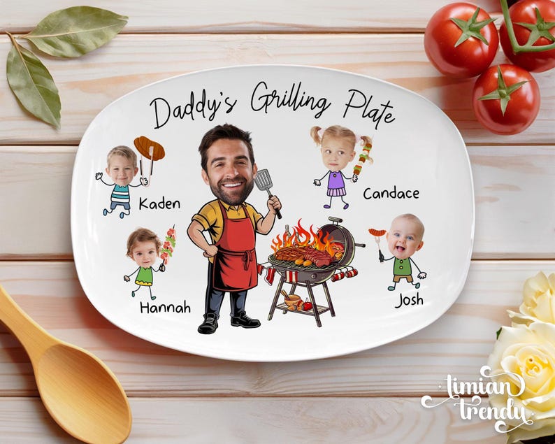 Personalized Face Grilling Platter, Custom Daddy's Grilling Plate with Kids' Names, Father's Day Gift from Grandkids, Funny Gift for Dad image 10