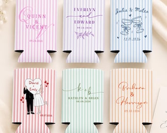 Personalized Wedding Can Coolers for Guests, Bridal Shower Drink Sleeve, Wedding Party Favor, Engagement Party Decor, Reception for Guests