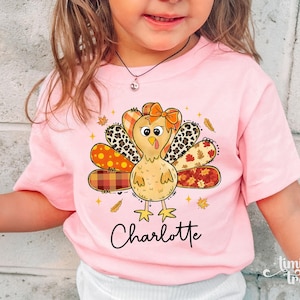 Thanksgiving Girls Shirt, Custom Turkey Thanksgiving Shirt for Kids, Cute Turkey Thanksgiving Toddler Shirt, Coquette Bow Girly Turkey Shirt image 6