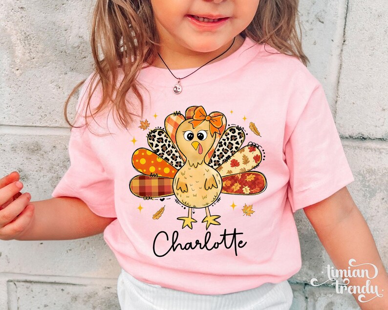 Thanksgiving Girls Shirt, Custom Turkey Thanksgiving Shirt for Kids, Cute Turkey Thanksgiving Toddler Shirt, Coquette Bow Girly Turkey Shirt image 6
