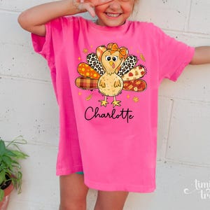 Thanksgiving Girls Shirt, Custom Turkey Thanksgiving Shirt for Kids, Cute Turkey Thanksgiving Toddler Shirt, Coquette Bow Girly Turkey Shirt image 7
