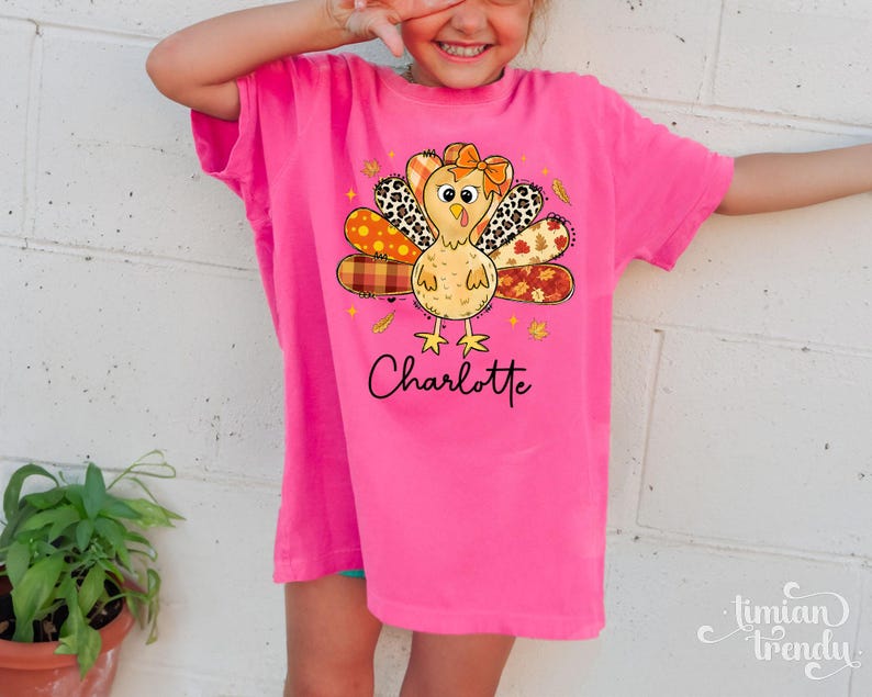 Thanksgiving Girls Shirt, Custom Turkey Thanksgiving Shirt for Kids, Cute Turkey Thanksgiving Toddler Shirt, Coquette Bow Girly Turkey Shirt image 7