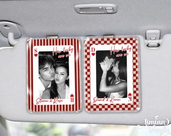Custom Photo Car Visor Clip Gift for Him, Striped Play Card Couple, Drive Safe Gift For Boyfriend, Anniversary Couple Photo Keepsake Gift