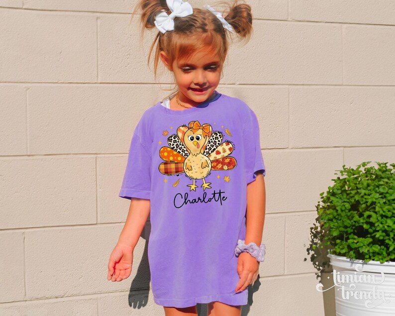 Thanksgiving Girls Shirt, Custom Turkey Thanksgiving Shirt for Kids, Cute Turkey Thanksgiving Toddler Shirt, Coquette Bow Girly Turkey Shirt image 8