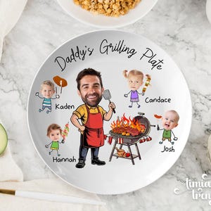Personalized Face Grilling Platter, Custom Daddy's Grilling Plate with Kids' Names, Father's Day Gift from Grandkids, Funny Gift for Dad 10"x10" Plate