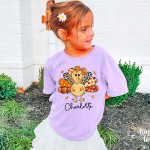 Thanksgiving Girls Shirt, Custom Turkey Thanksgiving Shirt for Kids, Cute Turkey Thanksgiving Toddler Shirt, Coquette Bow Girly Turkey Shirt image 4