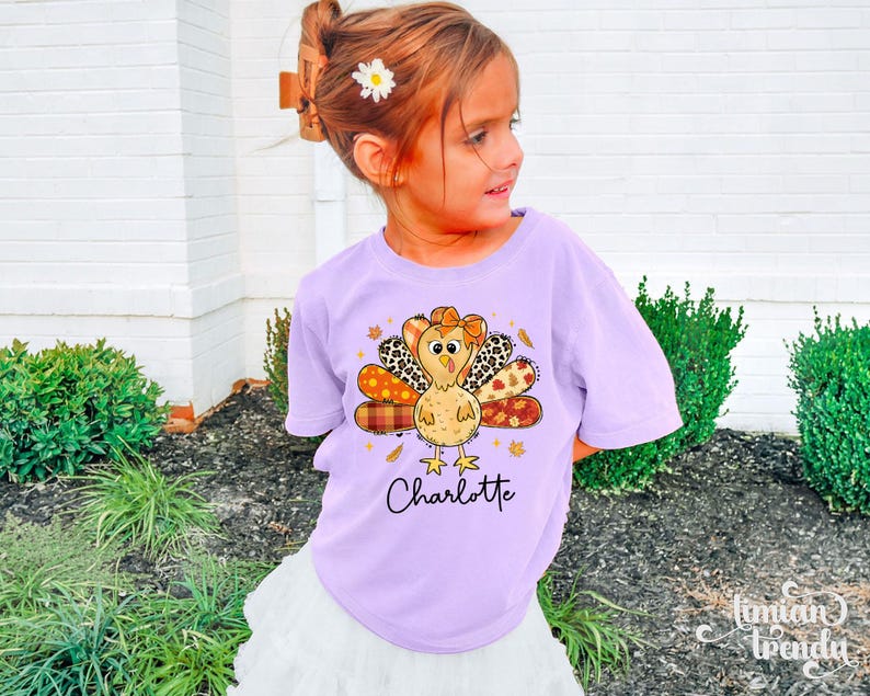Thanksgiving Girls Shirt, Custom Turkey Thanksgiving Shirt for Kids, Cute Turkey Thanksgiving Toddler Shirt, Coquette Bow Girly Turkey Shirt image 4