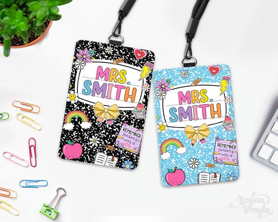 Teacher Leather Card Holder, Teacher Lanyard Accessories, School Supplies, ID Badge Holder, Teacher Gifts, Composition Book Back To School