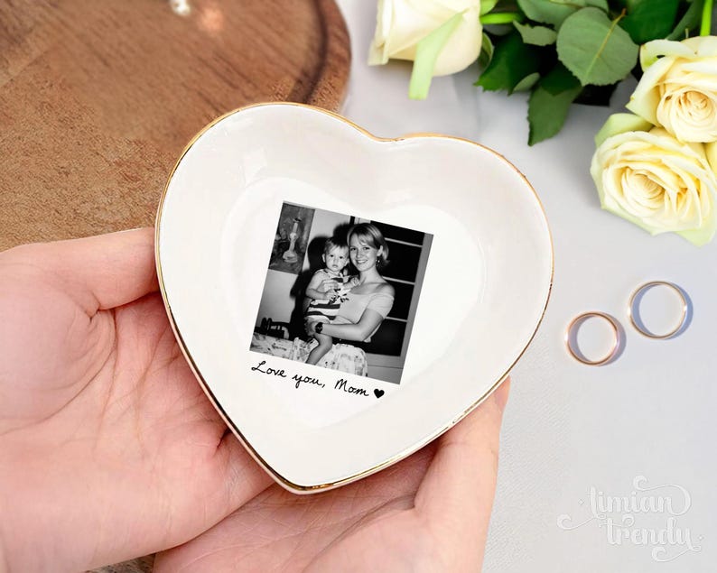 Personalized Mom Photo Jewelry Dish: Ceramic Trinket Tray Mother of The Bride, Birthday Ring Dish, Gift from Daughter, Wedding Day Gift image 11