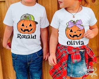Personalized Kids Halloween Name Shirt, Toddler Boy Girl Halloween Shirt, Custom Name Pumpkin Shirt, Kids Fall Tee, Shirt for Boys and Girls