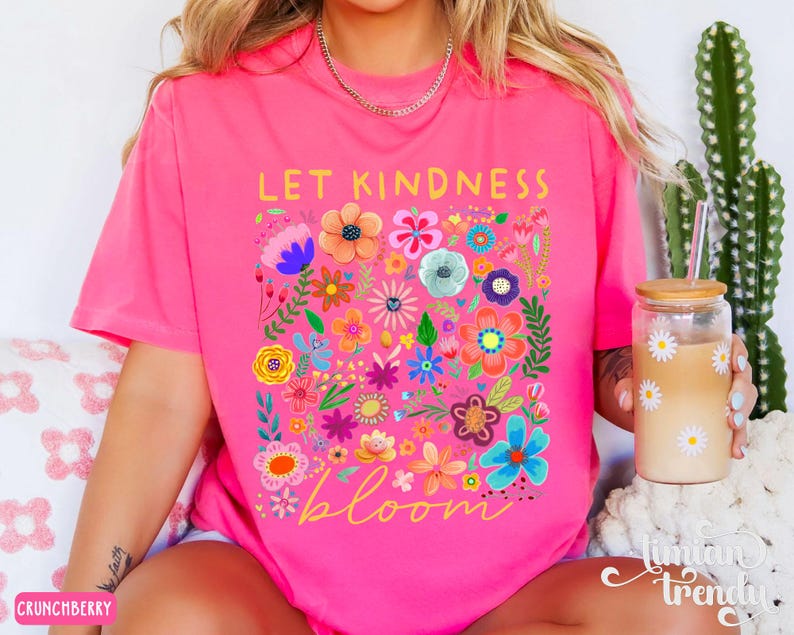 Camiseta "Deja que la bondad florezca", camiseta retro con flores para mujer, sudadera para educación especial, camiseta inspiradora para mujer, camiseta estética floral con bondad. imagen 3