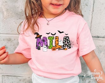 Custom Kids Halloween Name Shirt, Toddler Halloween Shirt with Name, Kids Fall Shirt, Toddler Spooky Season Tee, Custom Alphabet Kids Shirt